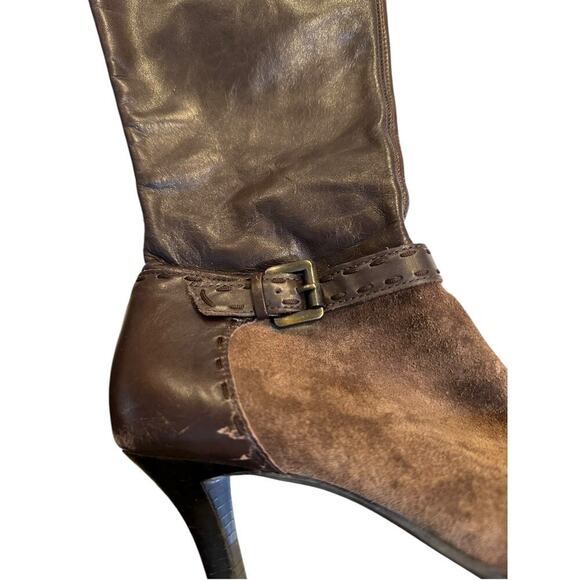 Franco Sarto Brown Leather Heels Pointed Toe Tall Holstein Boots Size 8.5 - Picture 2 of 7